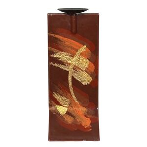 Modern Abstract Art Vase Candle Holder Brown Gold Orange Brushstroke Decor